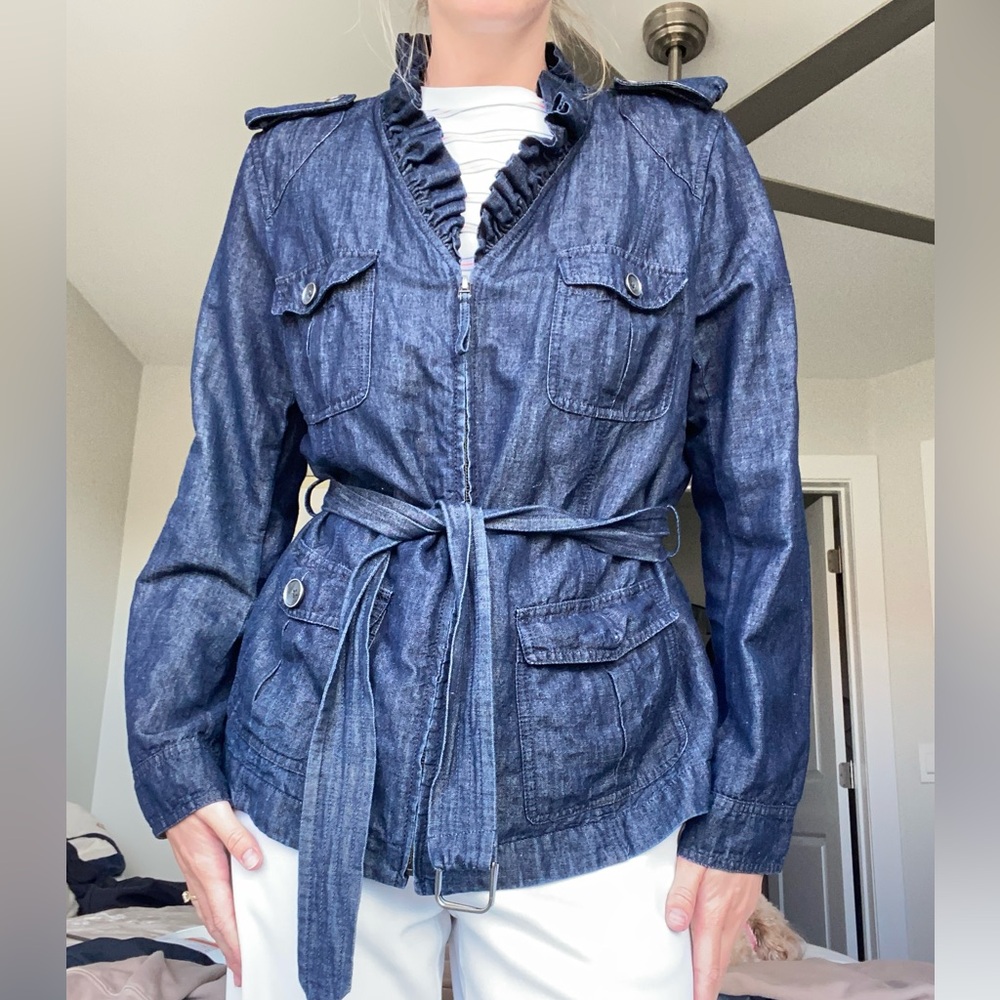 Lafayette 148 New York Linen Blend Belted Utility Jacket Size 16